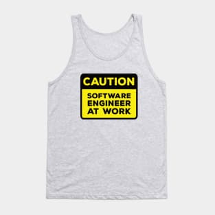 Funny Yellow Road Sign - Caution Software Engineer at Work Tank Top